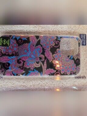 Claire's Black Case with Pink and Blue Glitter Floral Design